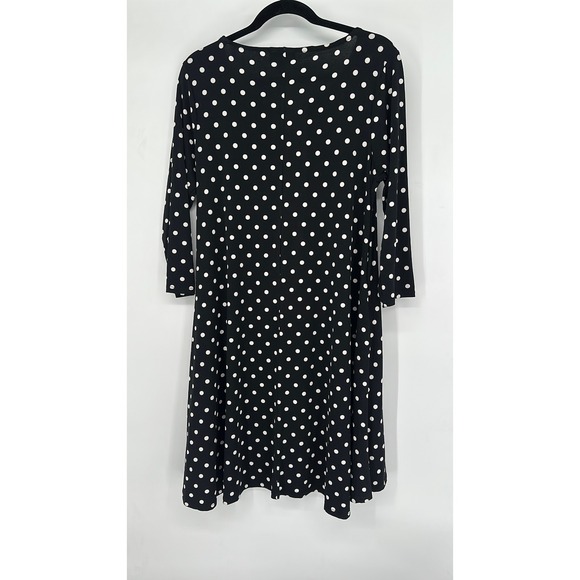 Nina Leonard Womens Black White‎ Polka Dot 3/4 Sleeve Casual Dress - Picture 2 of 4